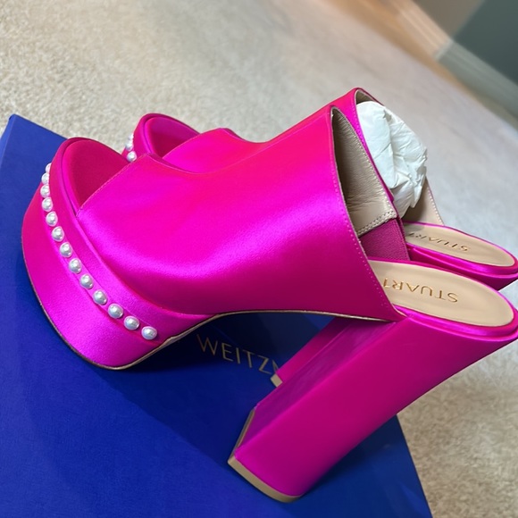 NEW Stuart Weitzman SkyHi satin platform sandals - Picture 7 of 16